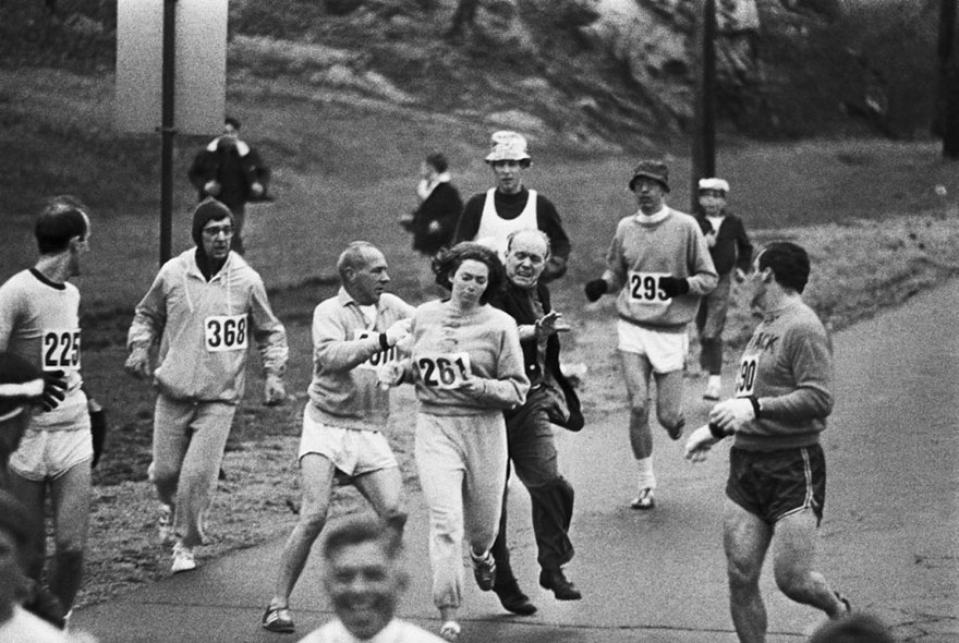 rare historical photo of first woman in the boston marathon